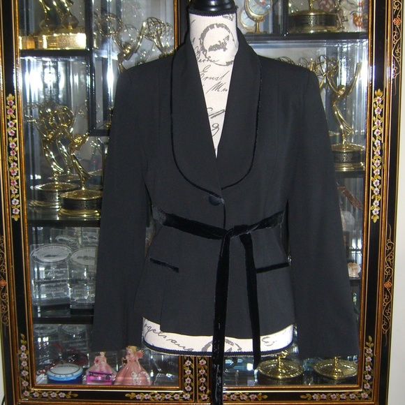 LAUNDRY BY SHELLI SEGAL BLACK VELVET TIE JACKET 6 - Picture 1 of 6